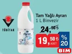 BİNVEZİR TAM YAĞLI AYRAN 1 L